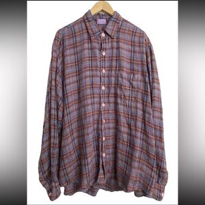 CP Shades Men’s Plum Plaid Button Up Shirt Made USA 100% Linen - Size XL  EUC!